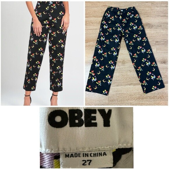 OBEY Womens  Pants Trousers Size 27 black casual Floral Relaxed Skater - Picture 2 of 12